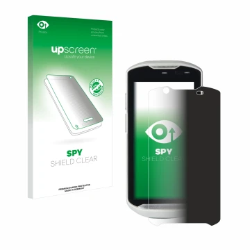 Face avant d’un emballage produit avec le logo de la marque upscreen. À côté, l’appareil Zebra TC52-HC est représenté avec la 