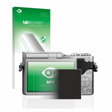 Face avant d’un emballage produit avec le logo de la marque upscreen. À côté, l’appareil Panasonic Lumix DC-GX880 est représen