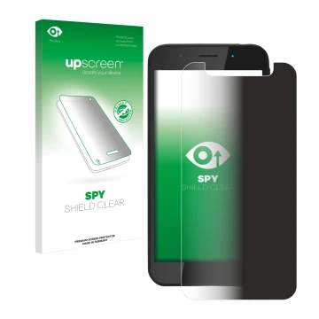 Face avant d’un emballage produit avec le logo de la marque upscreen. À côté, l’appareil Shiftphones Shift5me est représenté a
