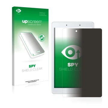 Face avant d’un emballage produit avec le logo de la marque upscreen. À côté, l’appareil Samsung Galaxy Tab A 8.0 WiFi 2019 es