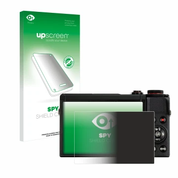 Face avant d’un emballage produit avec le logo de la marque upscreen. À côté, l’appareil Canon PowerShot G7 X Mark III est rep