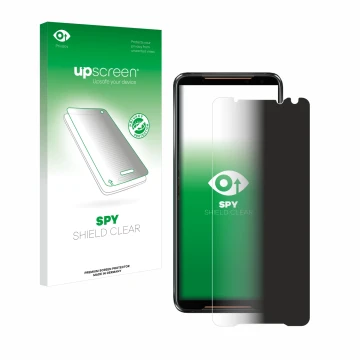 Face avant d’un emballage produit avec le logo de la marque upscreen. À côté, l’appareil ASUS ROG Phone 2 est représenté avec 