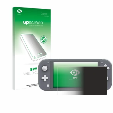 Face avant d’un emballage produit avec le logo de la marque upscreen. À côté, l’appareil Nintendo Switch Lite est représenté a