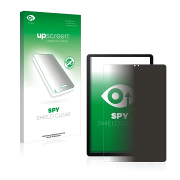 Face avant d’un emballage produit avec le logo de la marque upscreen. À côté, l’appareil Samsung Galaxy Tab S6 WiFi 2019 est r