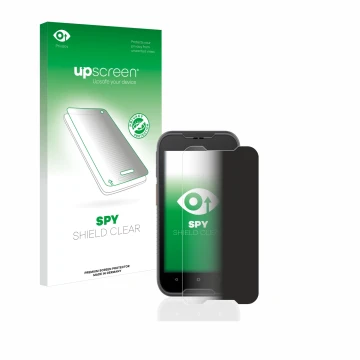 Face avant d’un emballage produit avec le logo de la marque upscreen. À côté, l’appareil Datalogic Memor 10 est représenté ave