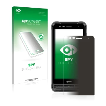 Face avant d’un emballage produit avec le logo de la marque upscreen. À côté, l’appareil Cyrus CS22 XA est représenté avec la 
