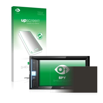 Face avant d’un emballage produit avec le logo de la marque upscreen. À côté, l’appareil JVC KW-M450BT est représenté avec la 