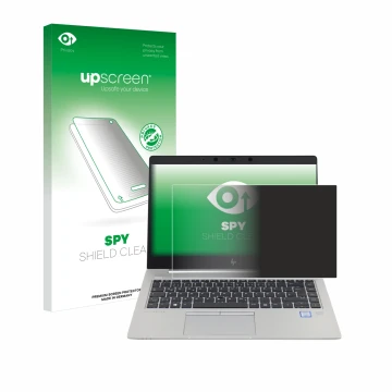 Face avant d’un emballage produit avec le logo de la marque upscreen. À côté, l’appareil HP EliteBook 840 G5 Non-Touch est rep
