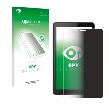 Face avant d’un emballage produit avec le logo de la marque upscreen. À côté, l’appareil Lenovo Tab M7 est représenté avec la 