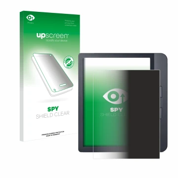 Face avant d’un emballage produit avec le logo de la marque upscreen. À côté, l’appareil Kobo Libra H2O est représenté avec la