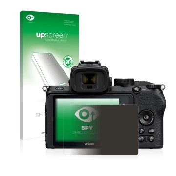 Face avant d’un emballage produit avec le logo de la marque upscreen. À côté, l’appareil Nikon Z 50 est représenté avec la pro