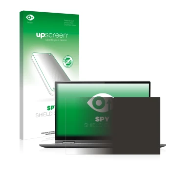 Face avant d’un emballage produit avec le logo de la marque upscreen. À côté, l’appareil Lenovo Yoga C740 14