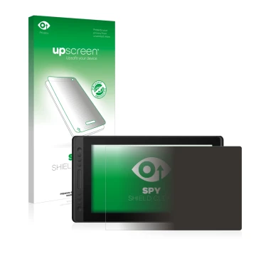 Face avant d’un emballage produit avec le logo de la marque upscreen. À côté, l’appareil Huion Kamvas Pro 16 Premium est repré