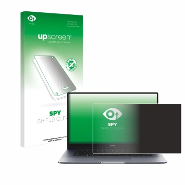 Face avant d’un emballage produit avec le logo de la marque upscreen. À côté, l’appareil Honor MagicBook 15
