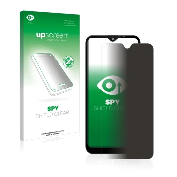 Face avant d’un emballage produit avec le logo de la marque upscreen. À côté, l’appareil Gigaset GS110 est représenté avec la 