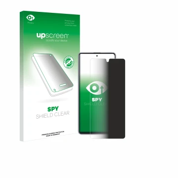 Face avant d’un emballage produit avec le logo de la marque upscreen. À côté, l’appareil Samsung Galaxy Note 10 Lite est repré