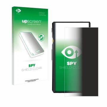 Face avant d’un emballage produit avec le logo de la marque upscreen. À côté, l’appareil FiiO M11 Pro est représenté avec la p