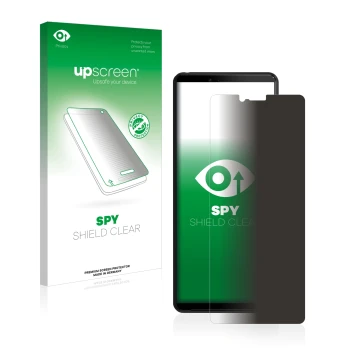 Face avant d’un emballage produit avec le logo de la marque upscreen. À côté, l’appareil Sony Xperia 10 II est représenté avec