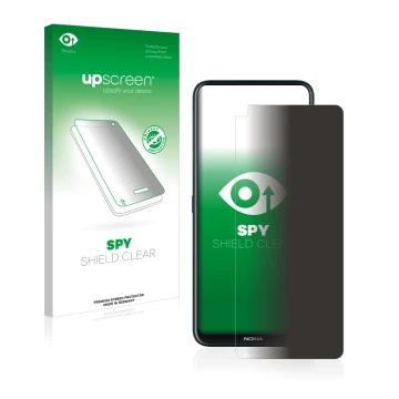 Face avant d’un emballage produit avec le logo de la marque upscreen. À côté, l’appareil Nokia 8.3 5G est représenté avec la p