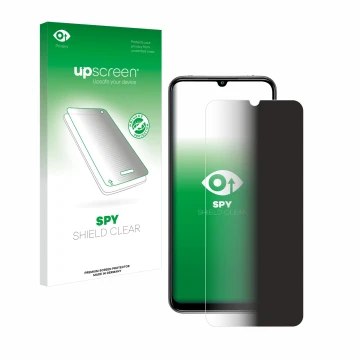 Face avant d’un emballage produit avec le logo de la marque upscreen. À côté, l’appareil Xiaomi Mi 10 Lite est représenté avec