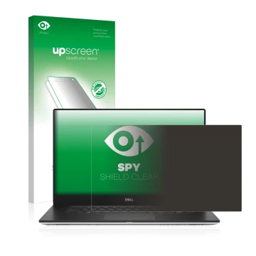 Face avant d’un emballage produit avec le logo de la marque upscreen. À côté, l’appareil Dell Precision 5540 est représenté av