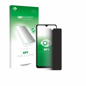 Face avant d’un emballage produit avec le logo de la marque upscreen. À côté, l’appareil Huawei P30 lite New Edition est repré