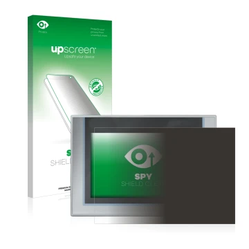 Face avant d’un emballage produit avec le logo de la marque upscreen. À côté, l’appareil Siemens Simatic TP1200 Comfort est re