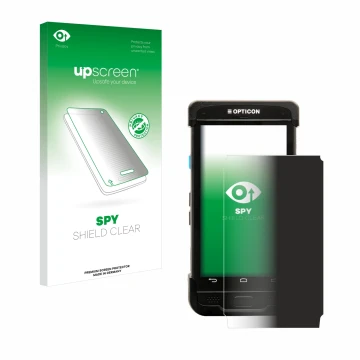 Face avant d’un emballage produit avec le logo de la marque upscreen. À côté, l’appareil Opticon H-31 est représenté avec la p