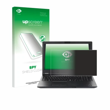 Face avant d’un emballage produit avec le logo de la marque upscreen. À côté, l’appareil Fujitsu Lifebook E5510 est représenté