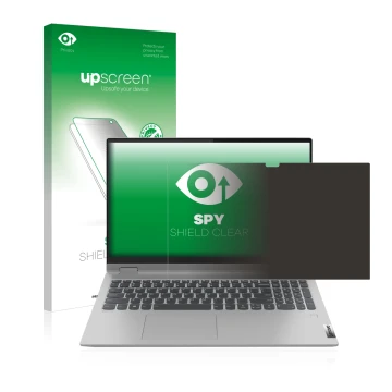 Face avant d’un emballage produit avec le logo de la marque upscreen. À côté, l’appareil Lenovo IdeaPad Flex 5 15