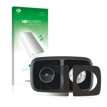 Face avant d’un emballage produit avec le logo de la marque upscreen. À côté, l’appareil Cycliq Fly12 CE est représenté avec l