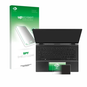 Face avant d’un emballage produit avec le logo de la marque upscreen. À côté, l’appareil ASUS ZenBook Flip 14 UX463FA (Touch T