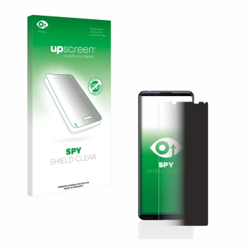 Face avant d’un emballage produit avec le logo de la marque upscreen. À côté, l’appareil Sony Xperia 5 II est représenté avec 