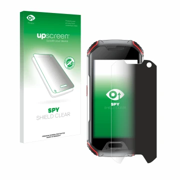 Face avant d’un emballage produit avec le logo de la marque upscreen. À côté, l’appareil Unihertz Atom L est représenté avec l