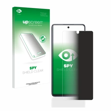 Face avant d’un emballage produit avec le logo de la marque upscreen. À côté, l’appareil Samsung Galaxy S20 FE 5G est représen