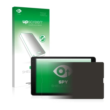 Face avant d’un emballage produit avec le logo de la marque upscreen. À côté, l’appareil MEDION Lifetab E10420 est représenté 