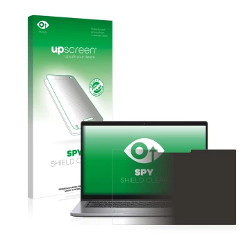Face avant d’un emballage produit avec le logo de la marque upscreen. À côté, l’appareil Dell Latitude 7410 2-in-1 est représe