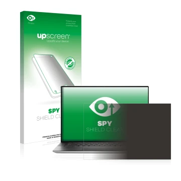 Face avant d’un emballage produit avec le logo de la marque upscreen. À côté, l’appareil Dell XPS 15 9500 est représenté avec 