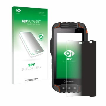 Face avant d’un emballage produit avec le logo de la marque upscreen. À côté, l’appareil i.safe MOBILE IS530.1 est représenté 