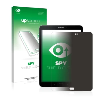 Face avant d’un emballage produit avec le logo de la marque upscreen. À côté, l’appareil Samsung Galaxy Tab S3 est représenté 