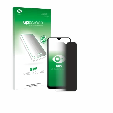 Face avant d’un emballage produit avec le logo de la marque upscreen. À côté, l’appareil Samsung Galaxy A02s est représenté av