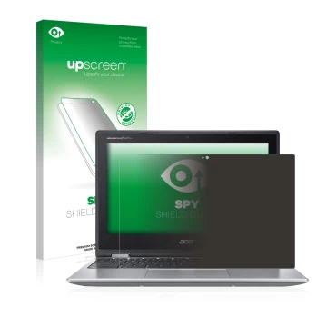 Face avant d’un emballage produit avec le logo de la marque upscreen. À côté, l’appareil Acer Chromebook Spin 311 est représen