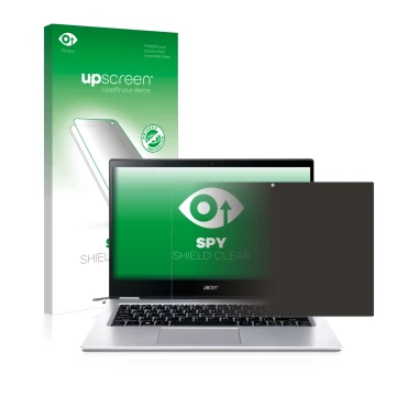 Face avant d’un emballage produit avec le logo de la marque upscreen. À côté, l’appareil Acer Spin 3 SP314-54N est représenté 