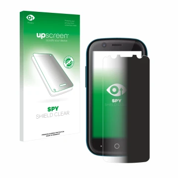 Face avant d’un emballage produit avec le logo de la marque upscreen. À côté, l’appareil Unihertz Jelly 2 est représenté avec 