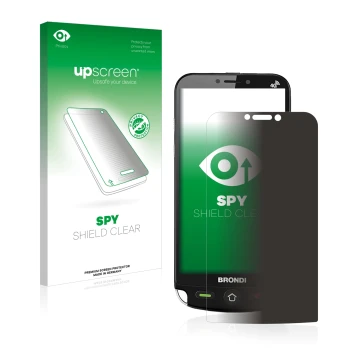 Face avant d’un emballage produit avec le logo de la marque upscreen. À côté, l’appareil Brondi Amico Dual Sim est représenté 