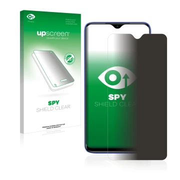 Face avant d’un emballage produit avec le logo de la marque upscreen. À côté, l’appareil Xiaomi Redmi 9T est représenté avec l