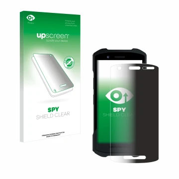 Face avant d’un emballage produit avec le logo de la marque upscreen. À côté, l’appareil Zebra TC26 est représenté avec la pro