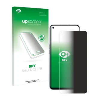 Face avant d’un emballage produit avec le logo de la marque upscreen. À côté, l’appareil realme GT 5G est représenté avec la p