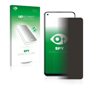 Face avant d’un emballage produit avec le logo de la marque upscreen. À côté, l’appareil realme 8 Pro est représenté avec la p