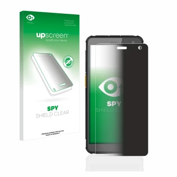 Face avant d’un emballage produit avec le logo de la marque upscreen. À côté, l’appareil i.safe MOBILE IS655.2 est représenté 